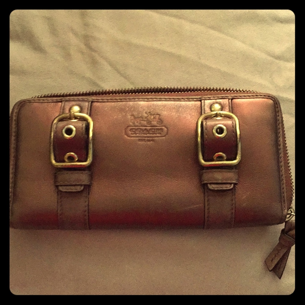 Bronze Metallic Coach Vintage Themed Wallet